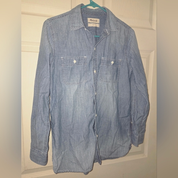 Women's Madewell 100% Cotton Light Blue Denim Shirt Size Small - Picture 3 of 10